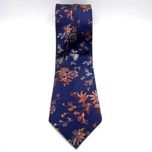 Murano Men's Tie 100% Silk Floral Patterns Navy Orange Beige 3" Wide 62" Length